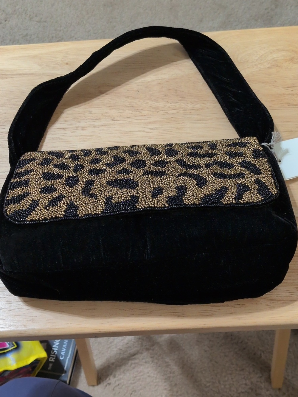Beaded Leopard Print Velvet Feel Bag